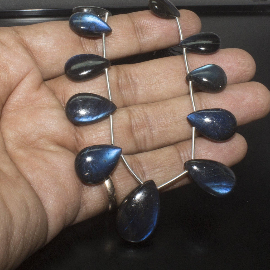 Natural Blue Fire Labradorite Gemstone Smooth Pear Drop Beads Strand 9mm 15mm 8" - Jalvi & Co.