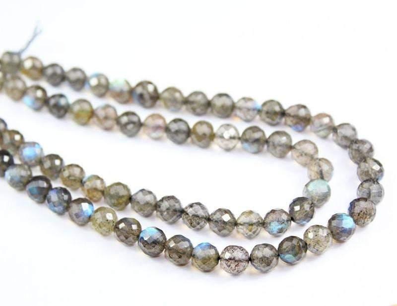 Natural Blue Fire Labradorite Round Cut Loose Faceted Loose Beads Strand 6mm 10" - Jalvi & Co.
