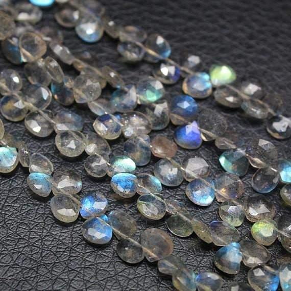 Natural Blue Flash Labradorite Faceted Briolette Beads Heart Strand 8" 6mm 7mm - Jalvi & Co.