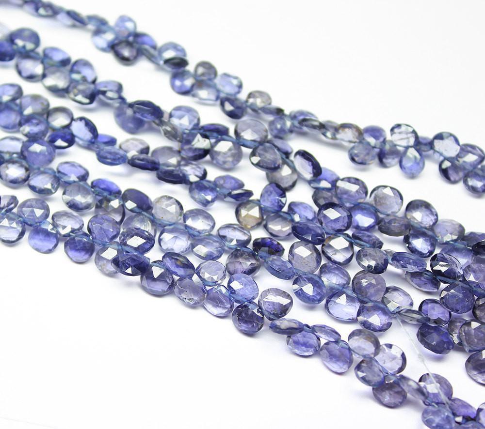 Natural Blue Iolite Faceted Heart Drop Beads 6mm 8mm 8inches - Jalvi & Co.