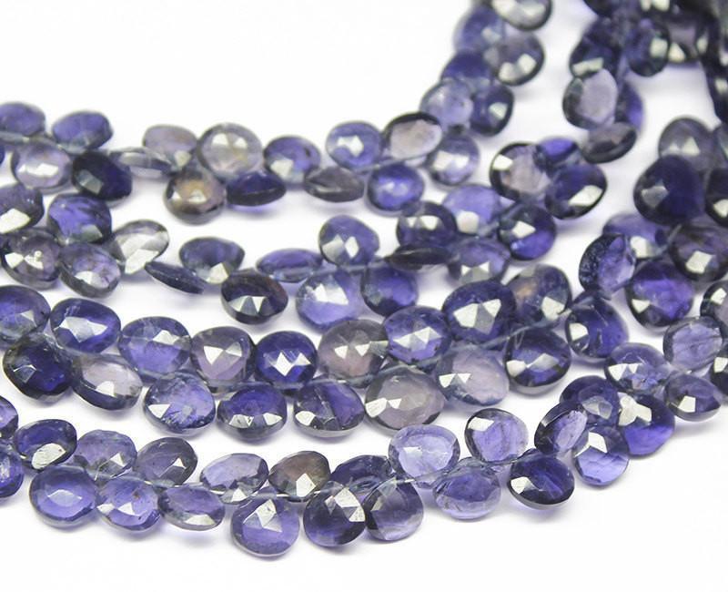 Natural Blue Iolite Faceted Heart Drop Beads 6mm 8mm 8inches - Jalvi & Co.