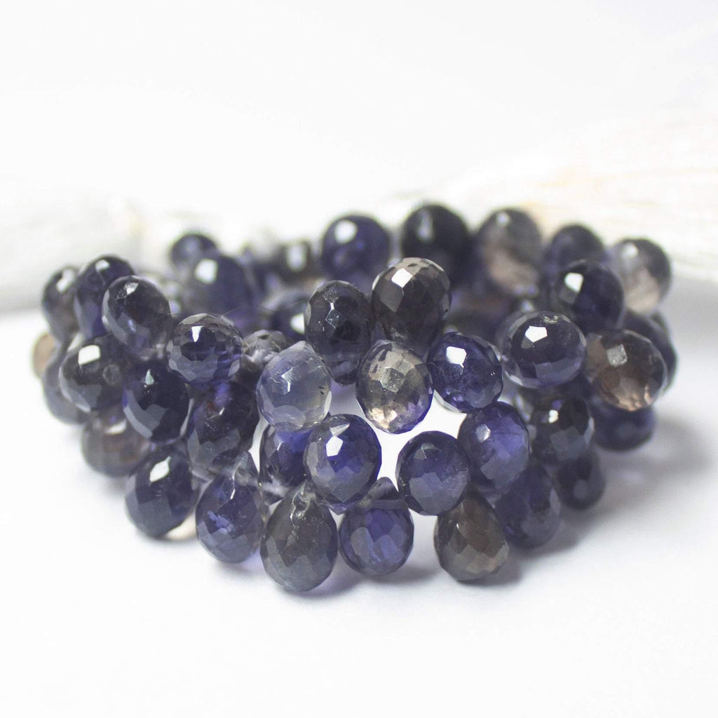 Natural Blue Iolite Faceted Teardrop Beads 7mm 9.5mm 8inches - Jalvi & Co.