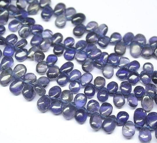 Natural Blue Iolite Smooth Pear Drop Briolette Gemstone Loose Bead 14" 5mm 7mm - Jalvi & Co.