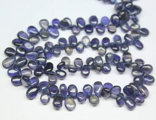 Natural Blue Iolite Smooth Pear Drop Briolette Gemstone Loose Bead 14" 5mm 7mm - Jalvi & Co.