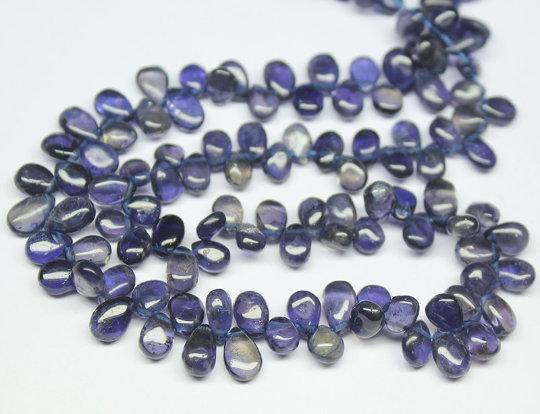 Natural Blue Iolite Smooth Pear Drop Briolette Gemstone Loose Beads 14" 6mm 9mm - Jalvi & Co.