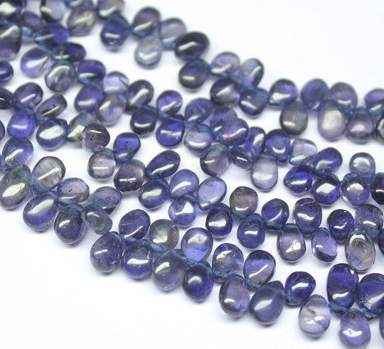 Natural Blue Iolite Smooth Pear Drop Briolette Gemstone Loose Beads 14" 6mm 9mm - Jalvi & Co.