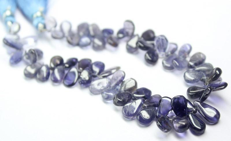 Natural Blue Iolite Smooth Pear Drop Loose Briolette Beads Strand 8" 7mm 11mm - Jalvi & Co.