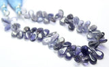 Natural Blue Iolite Smooth Pear Drop Loose Briolette Beads Strand 8