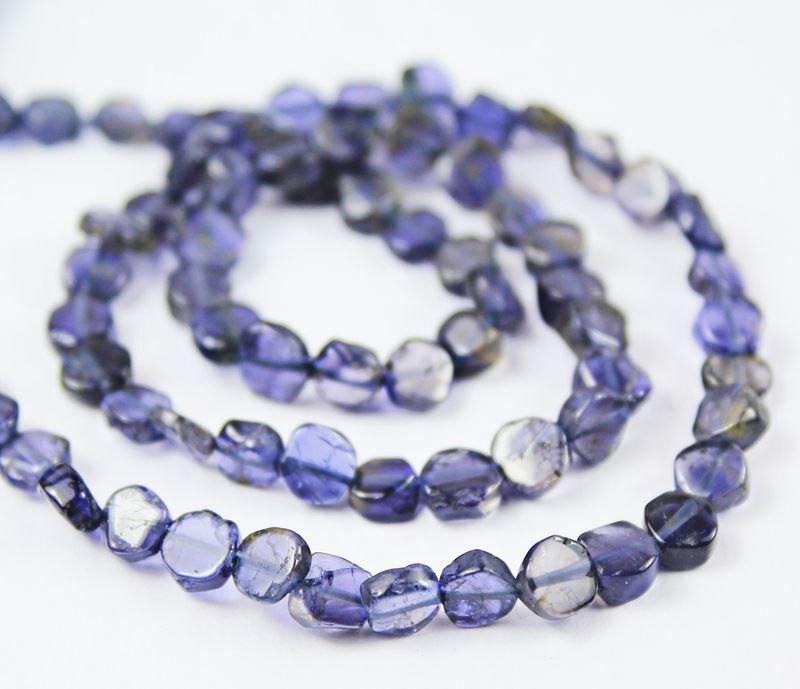 Natural Blue Iolite Water Sapphire Smooth Loose Flat Coin Beads 5mm 14" - Jalvi & Co.