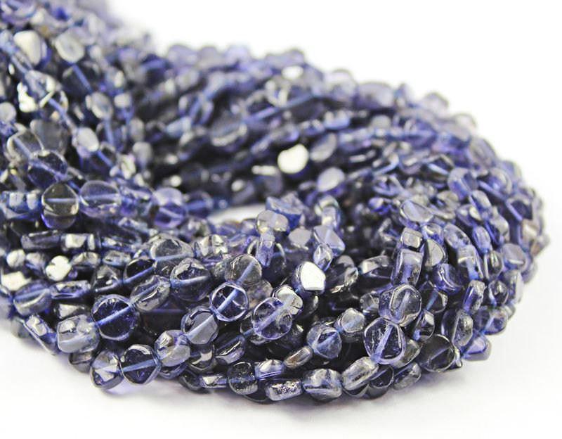 Natural Blue Iolite Water Sapphire Smooth Loose Flat Coin Beads 5mm 14" - Jalvi & Co.