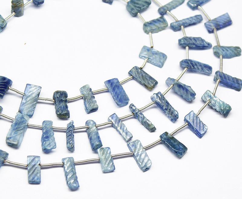 Natural Blue Kyanite Carving Rectangle Beads 9mm 13mm 7.5inches - Jalvi & Co.