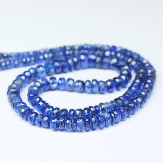 Natural Blue Kyanite Faceted Rondelle Beads 4mm 5mm 7inches - Jalvi & Co.