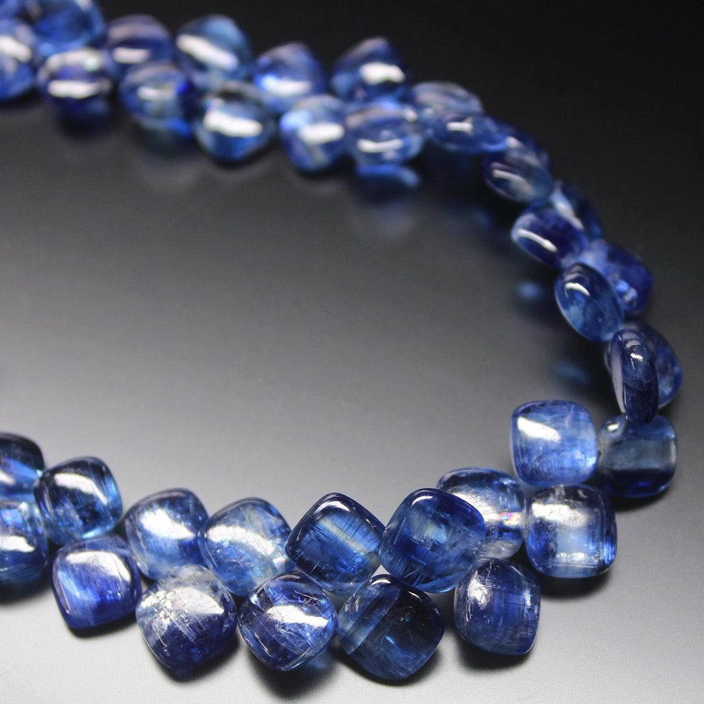 Natural Blue Kyanite Smooth Cushion Drops Gemstone Loose Beads Strand 7mm 8mm 4" - Jalvi & Co.