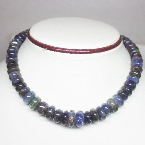 Natural Blue Kyanite Smooth Rondelle Beads Necklace 8mm 14.5mm 16inches - Jalvi & Co.