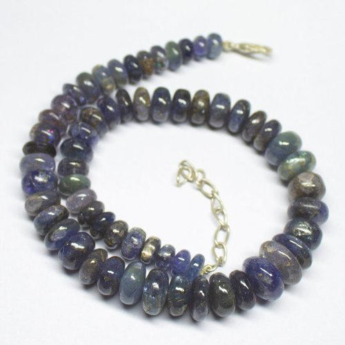 Natural Blue Kyanite Smooth Rondelle Beads Necklace 8mm 14.5mm 16inches - Jalvi & Co.