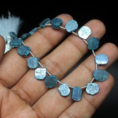 Natural Blue Kyanite Uncut Oval Slice Loose Gemstone Beads Strand 7pc 10mm 12mm - Jalvi & Co.