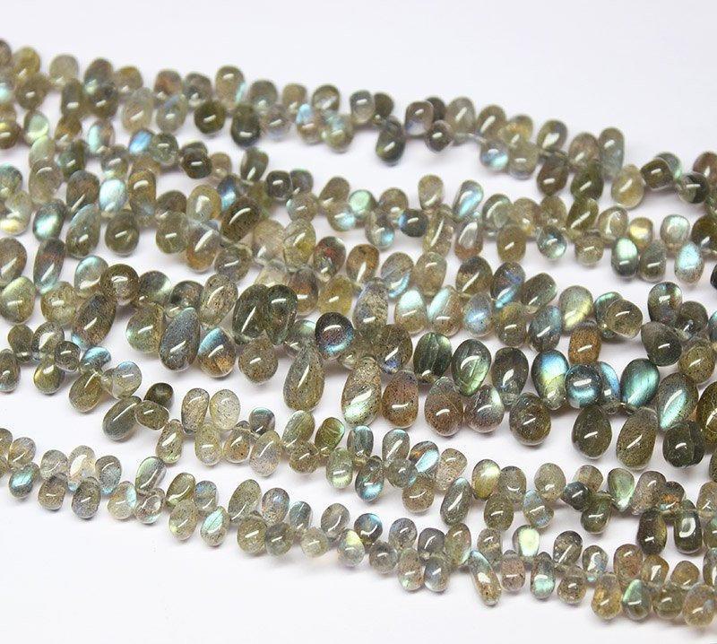 Natural Blue Labradorite Briolette Tear Drop Loose Gemstone Beads 9" 7mm 9mm - Jalvi & Co.