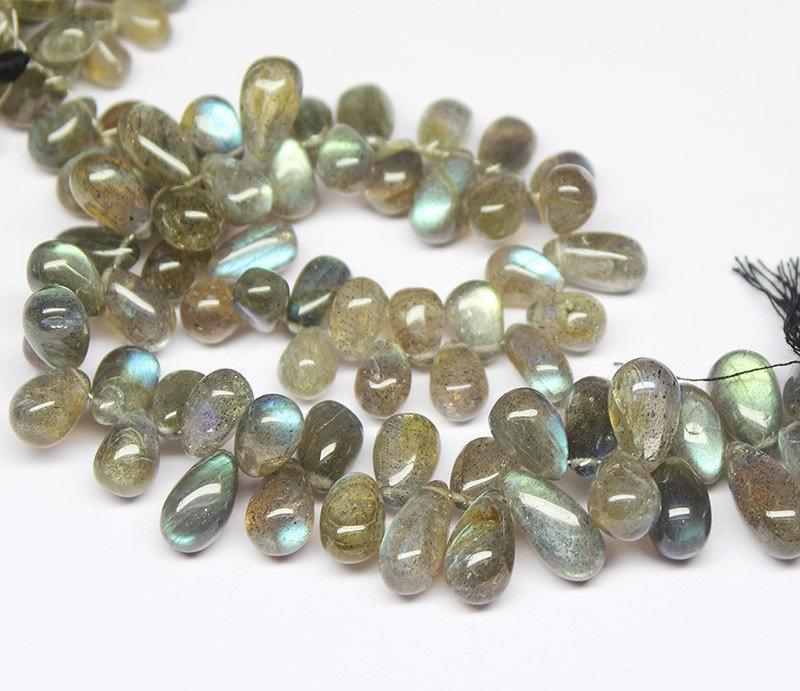 Natural Blue Labradorite Briolette Tear Drop Loose Gemstone Beads 9" 7mm 9mm - Jalvi & Co.