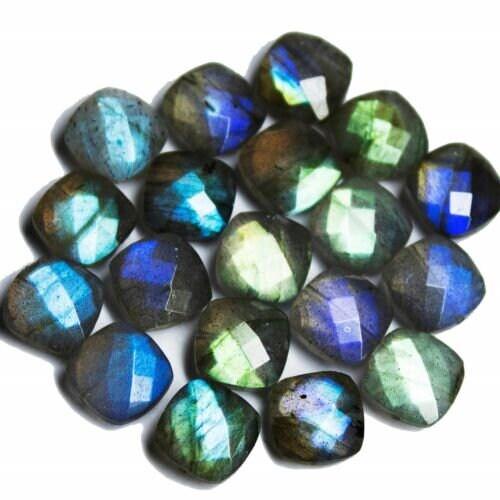 Natural Blue Labradorite Faceted Cushion Loose Gemstone Beads 4pc 10mm - Jalvi & Co.