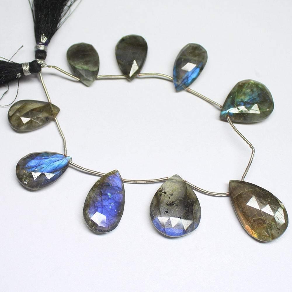 Natural Blue Labradorite Faceted Pear Drop Gemstone Loose Beads 8" 18mm 31mm - Jalvi & Co.