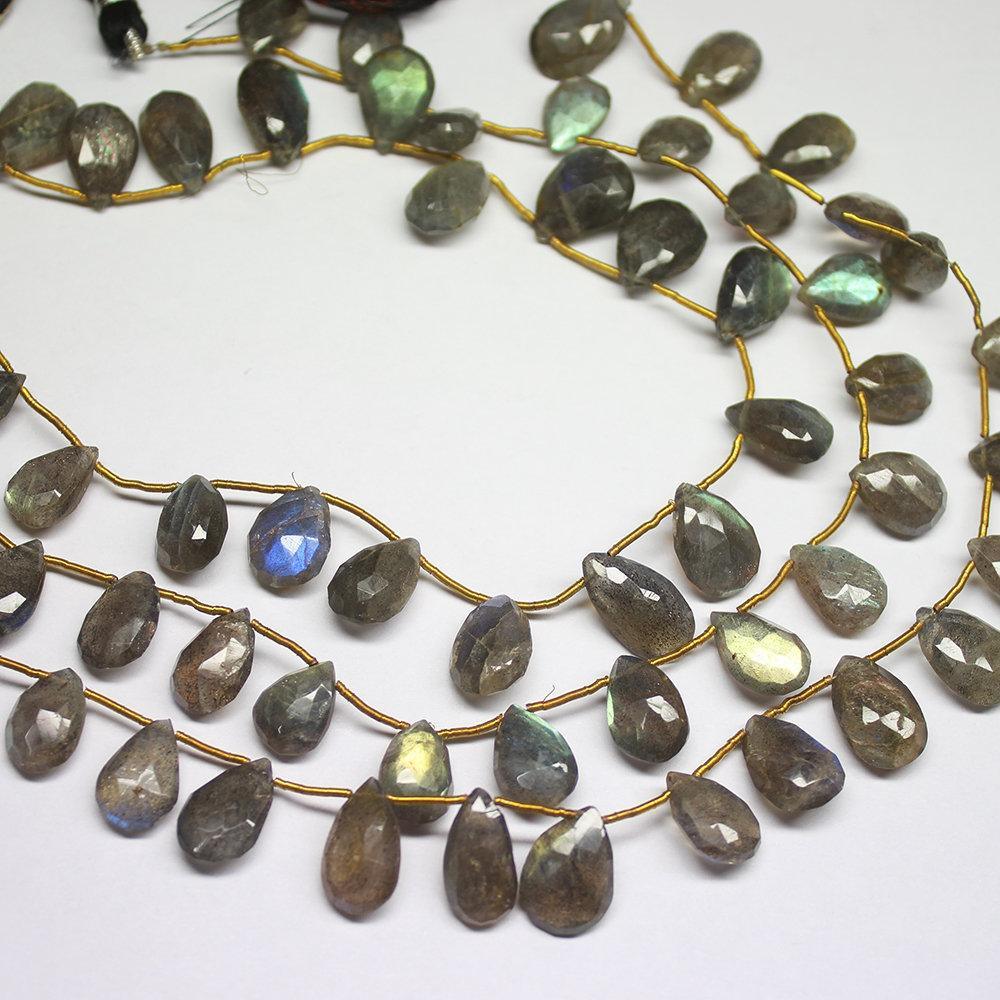 Natural Blue Labradorite Faceted Pear Drop Loose Gemstone Beads 11" 12mm 14mm - Jalvi & Co.