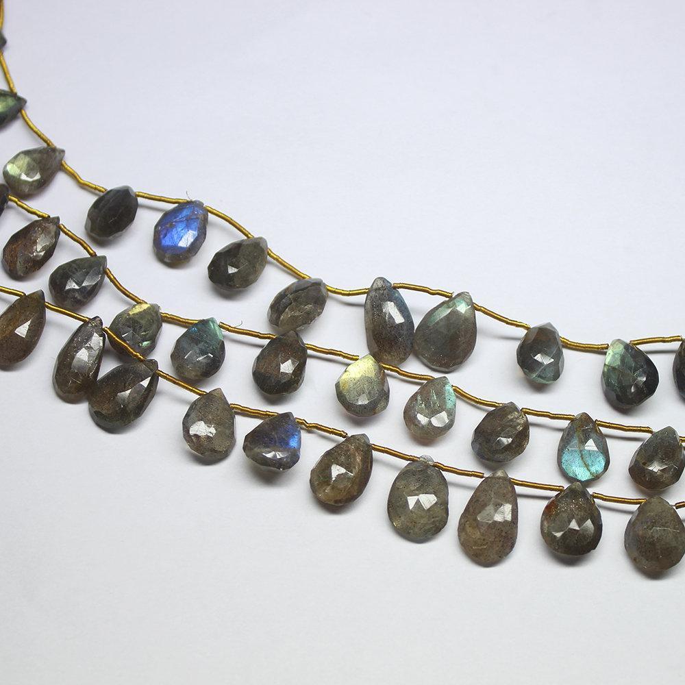 Natural Blue Labradorite Faceted Pear Drop Loose Gemstone Beads 11" 12mm 14mm - Jalvi & Co.