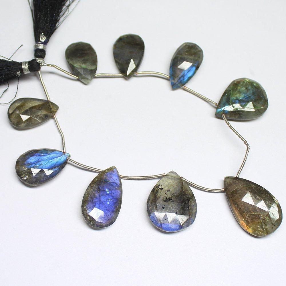 Natural Blue Labradorite Faceted Pear Drop Loose Gemstone Beads 8" 20mm 29mm - Jalvi & Co.