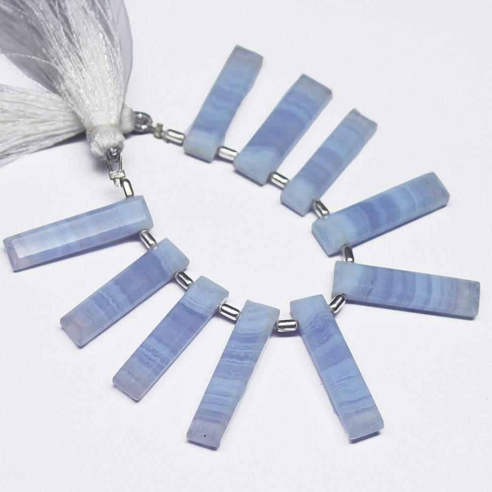 Natural Blue Lace Agate Faceted Rectangle Long Stick Beads 27mm 30mm 10pc - Jalvi & Co.