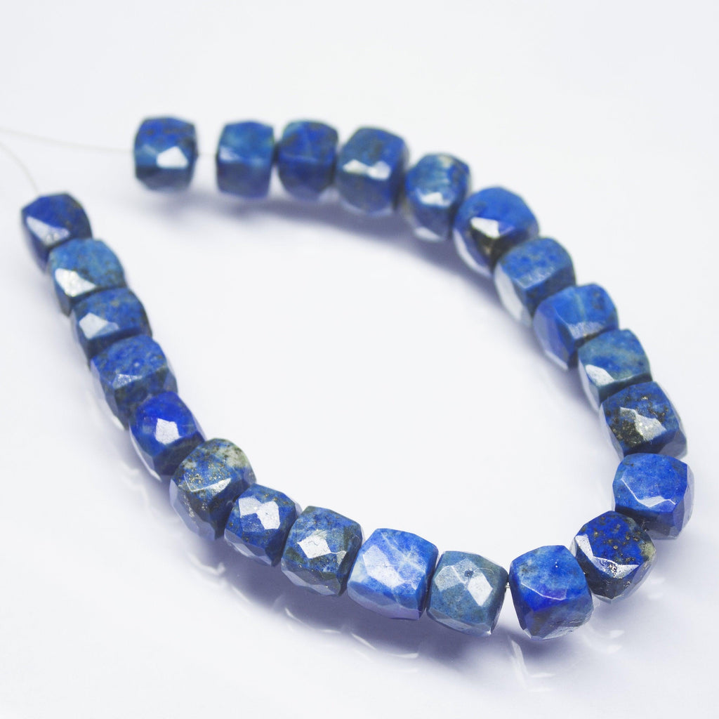 Natural Blue Lapis Lazuli Faceted Box Square Beads 8mm 9mm 7inches - Jalvi & Co.