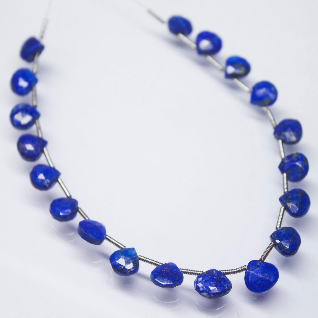 Natural Blue Lapis Lazuli Faceted Heart Drop Beads 8.5mm 8inches - Jalvi & Co.