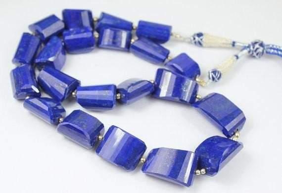 Natural Blue Lapis Lazuli Faceted Nugget Tumble Beads Necklace 11mm 18mm - Jalvi & Co.