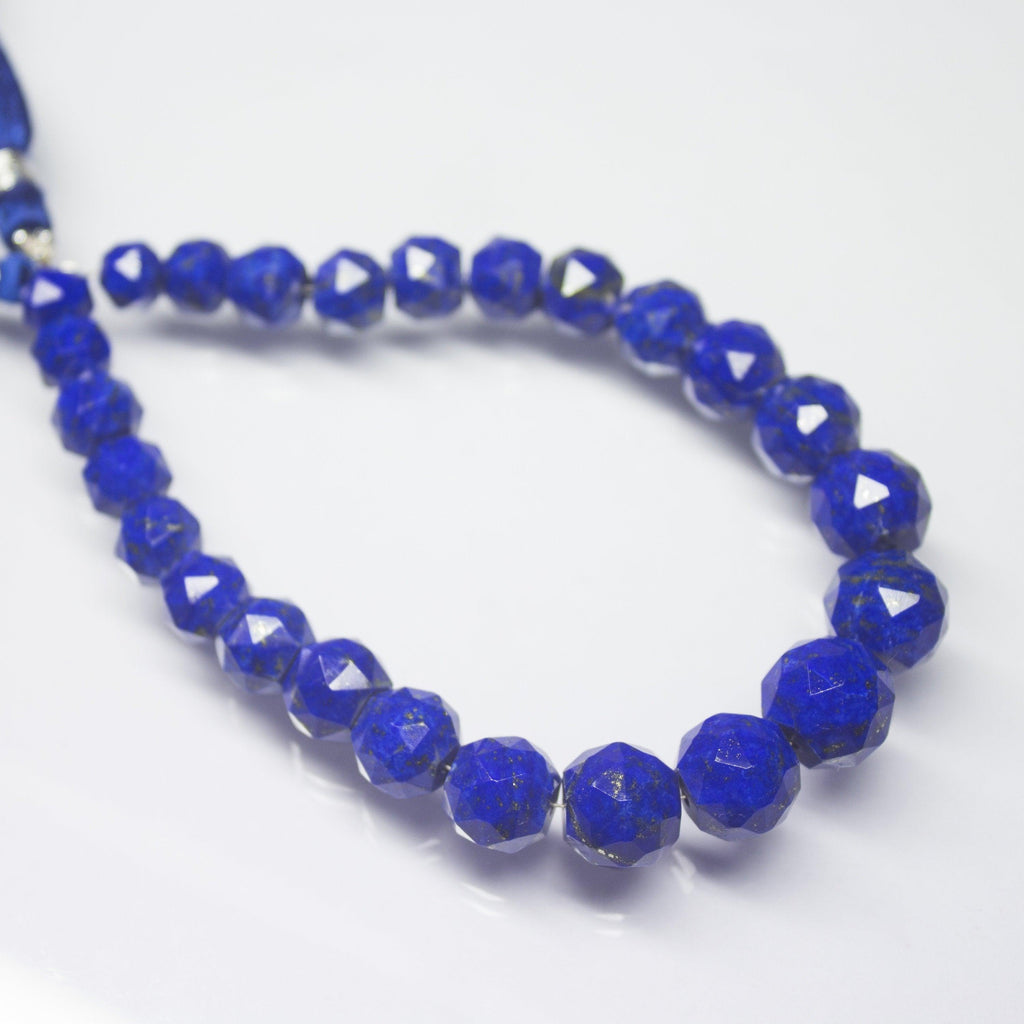 Natural Blue Lapis Lazuli Faceted Round Beads 7mm 11.5mm 8inches - Jalvi & Co.