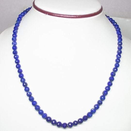 Natural Blue Lapis Lazuli Faceted Round Beads Necklace 5mm 7mm 20inches - Jalvi & Co.