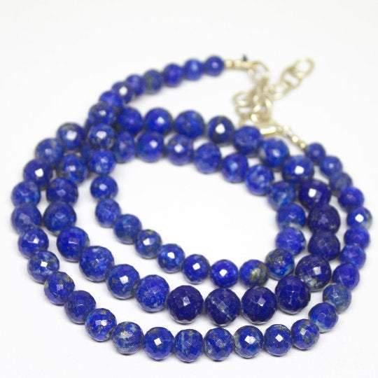 Natural Blue Lapis Lazuli Faceted Round Beads Necklace 5mm 7mm 20inches - Jalvi & Co.