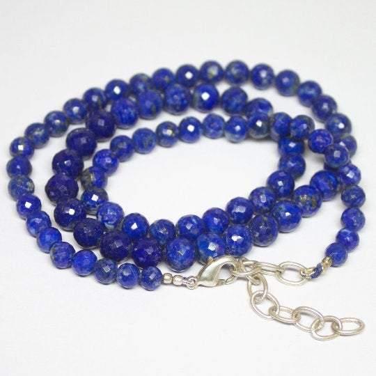 Natural Blue Lapis Lazuli Faceted Round Beads Necklace 5mm 7mm 20inches - Jalvi & Co.