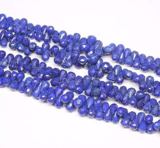 Natural Blue Lapis Lazuli Gemstone Faceted Tear Drop Briolette Beads 5mm 8mm 8" - Jalvi & Co.