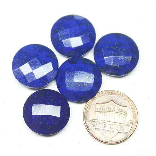 Natural Blue Lapis Lazuli Gemstone Round Coin Loose Craft Pair Gemstone 5pc 16mm - Jalvi & Co.