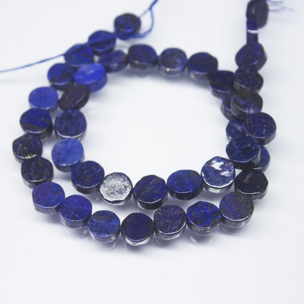 Natural Blue Lapis Lazuli Smooth Coin Beads 8mm 9.5mm 13inches - Jalvi & Co.