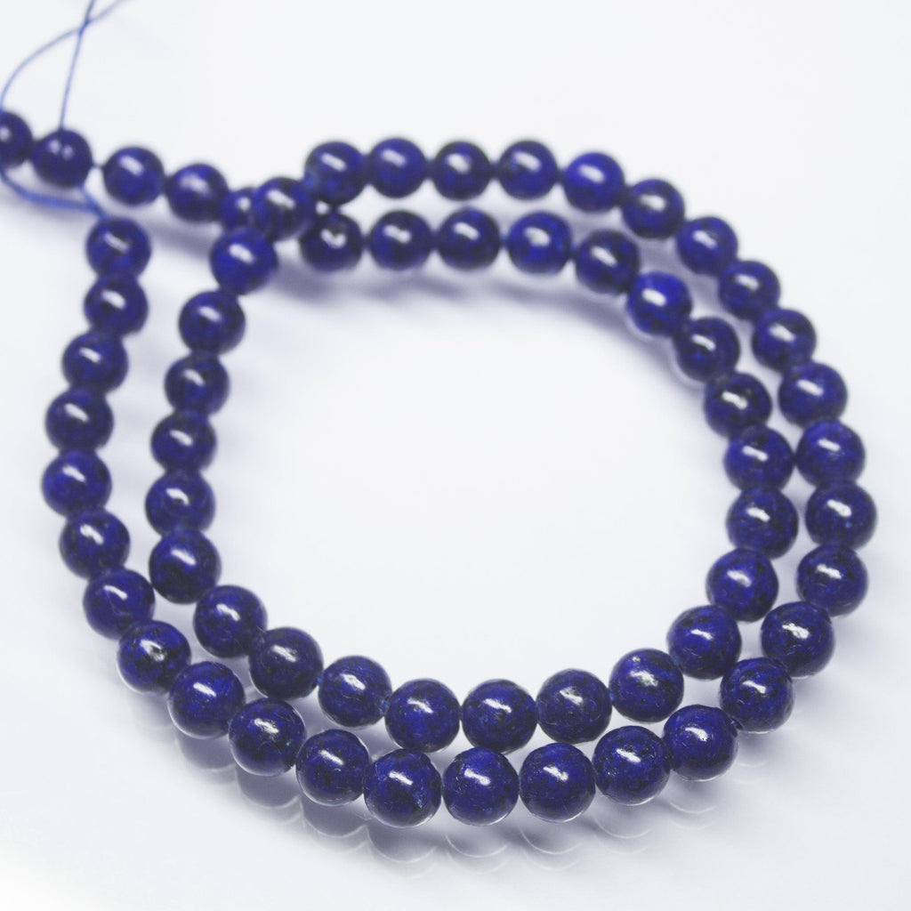 Natural Blue Lapis Lazuli Smooth Round Beads 6.5mm 16inches - Jalvi & Co.