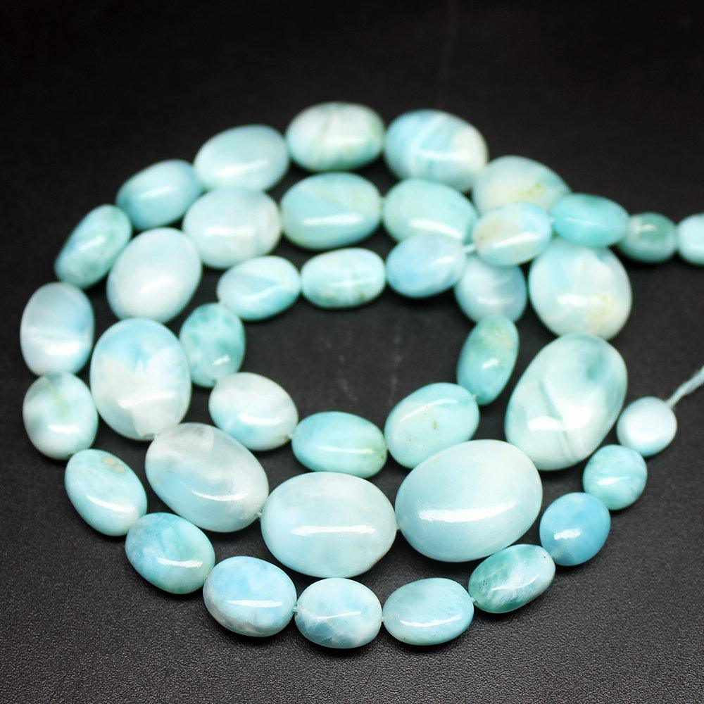 Natural Blue Larimar Smooth Oval Loose Spacer Gemstone Beads Strand 7mm 17mm 18" - Jalvi & Co.