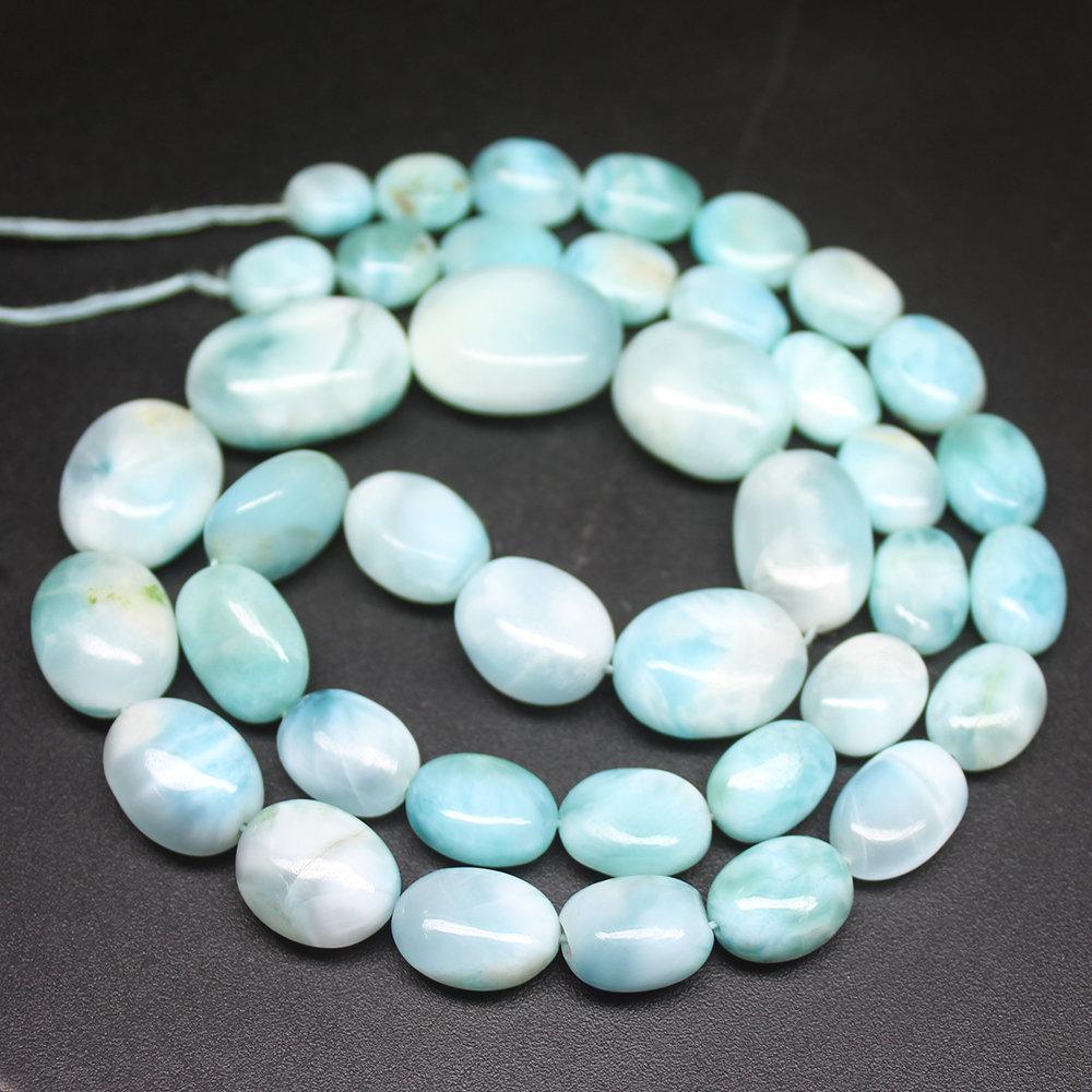 Natural Blue Larimar Smooth Oval Loose Spacer Gemstone Beads Strand 7mm 17mm 18" - Jalvi & Co.