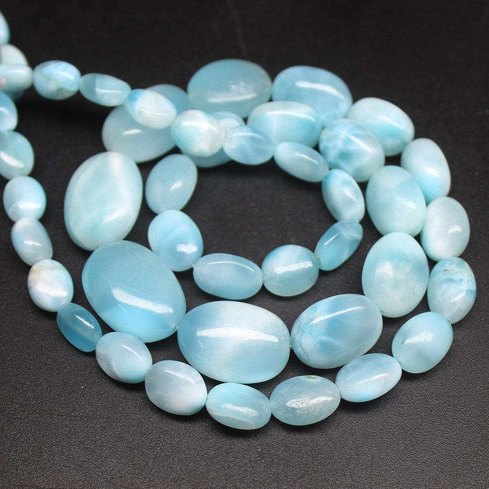 Natural Blue Larimar Smooth Oval Spacer Gemstone Loose Beads Strand 18" 7mm 17mm - Jalvi & Co.