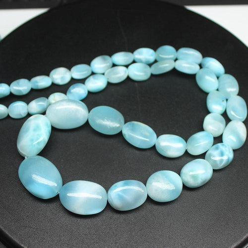 Natural Blue Larimar Smooth Oval Spacer Gemstone Loose Beads Strand 18