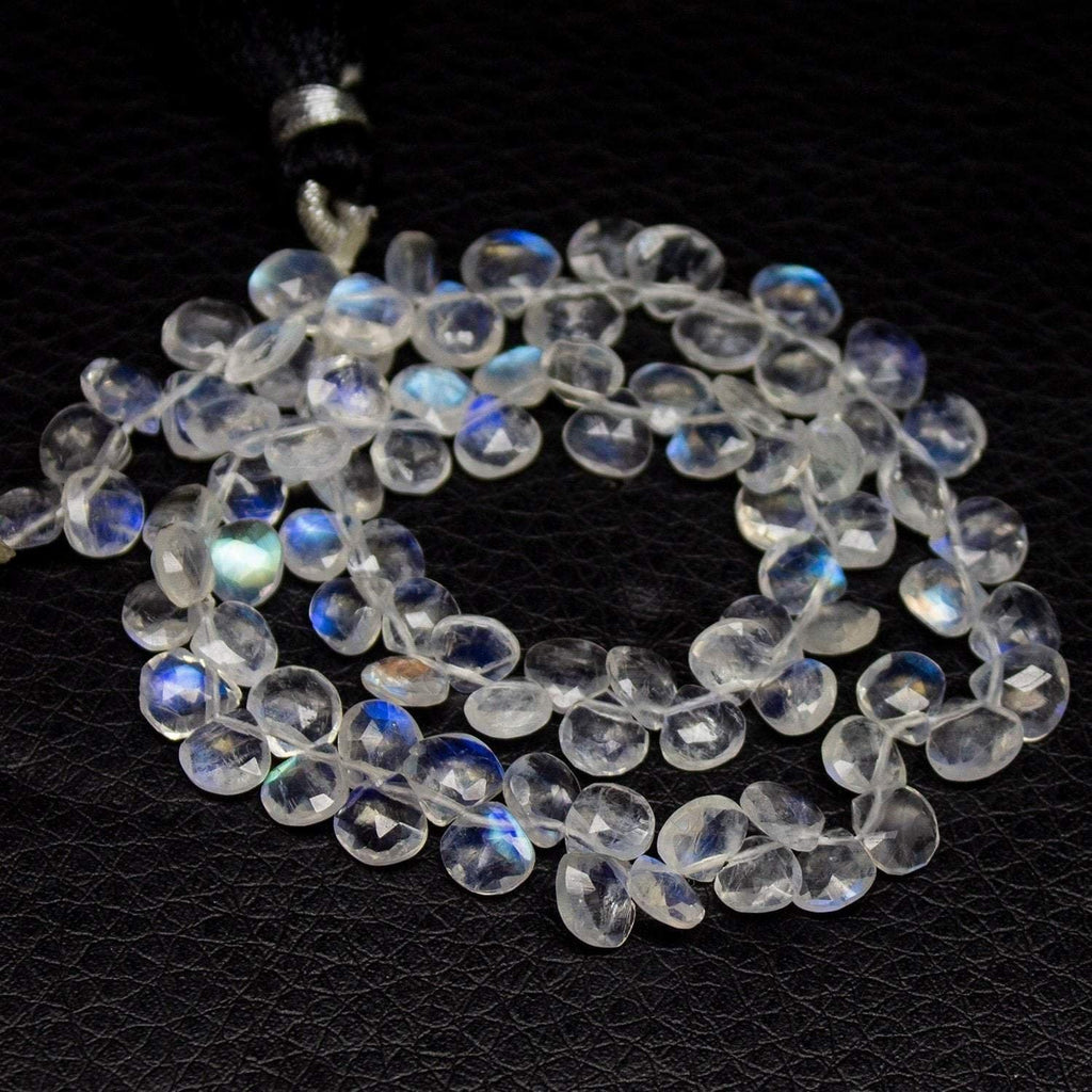 Natural Blue Moonstone Gemstone Faceted Briolette Heart Drop Beads 5" 5mm 6mm - Jalvi & Co.