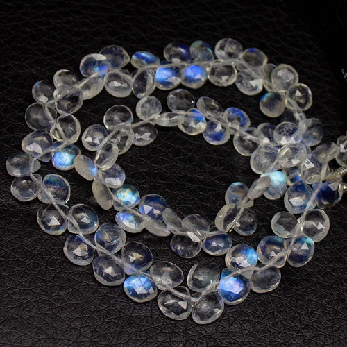 Natural Blue Moonstone Gemstone Faceted Briolette Heart Drop Beads 5