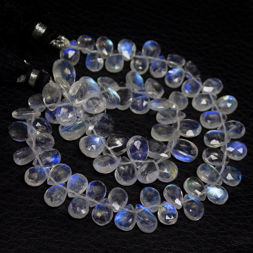 Natural Blue Moonstone Gemstone Faceted Briolette Pear Drop Beads 5" 7mm 9mm - Jalvi & Co.