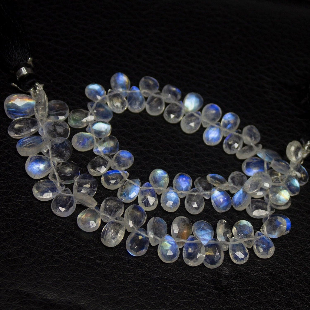 Natural Blue Moonstone Gemstone Faceted Briolette Pear Drop Beads 5" 7mm 9mm - Jalvi & Co.