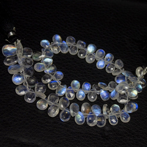 Natural Blue Moonstone Gemstone Faceted Briolette Pear Drop Beads 5