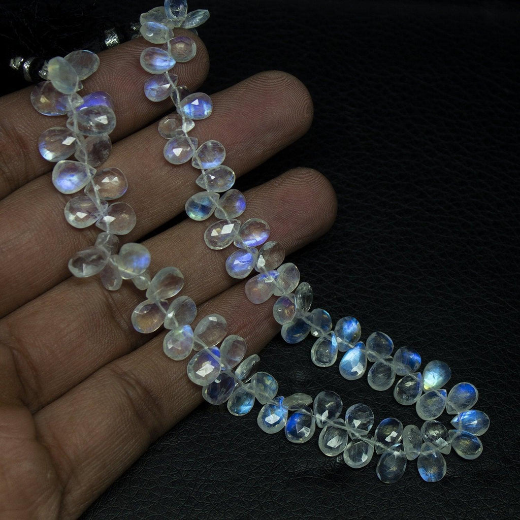 Natural Blue Moonstone Gemstone Faceted Briolette Pear Drop Beads 5" 7mm 9mm - Jalvi & Co.