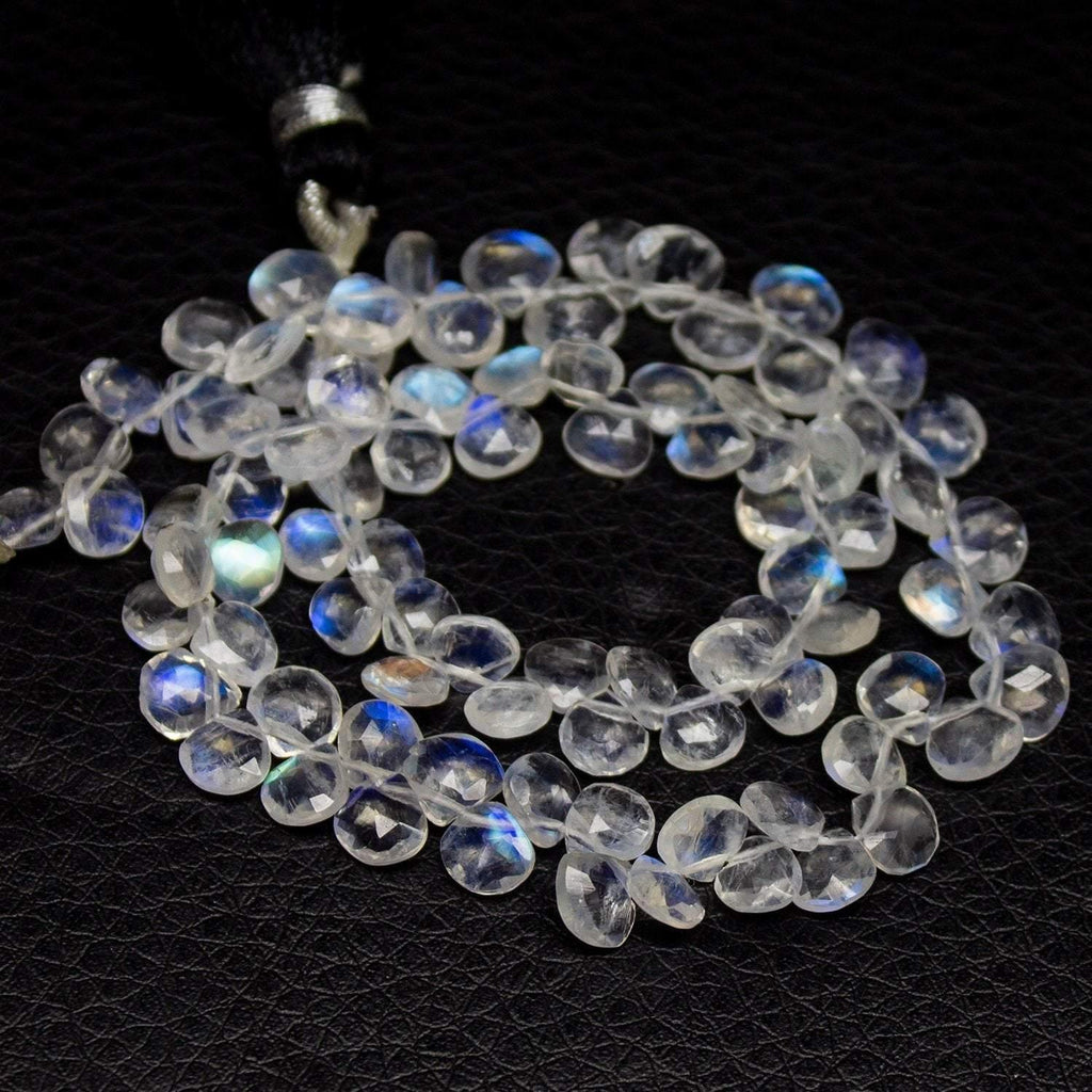 Natural Blue Moonstone Gemstone Faceted BrioletteHeart Drop Beads 5" 5mm 6mm - Jalvi & Co.